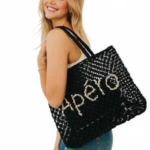 NEW PRETTY SIMPLE women's sandbar carryall summer tote bag in black (apéro)
